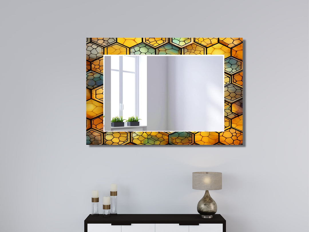 Abstract Stained Glass Pattern Wall Mirror-Home Office Wall Decoration