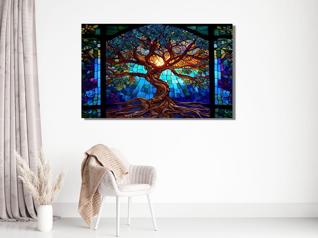 Stained Glass Tree of Life Pattern Wall Art Decor-Home&Office Glass Printing Wall Painting