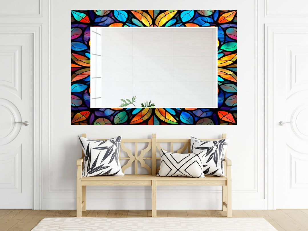 Abstract Stained Glass Pattern Wall Mirror-Home Office Wall Decoration