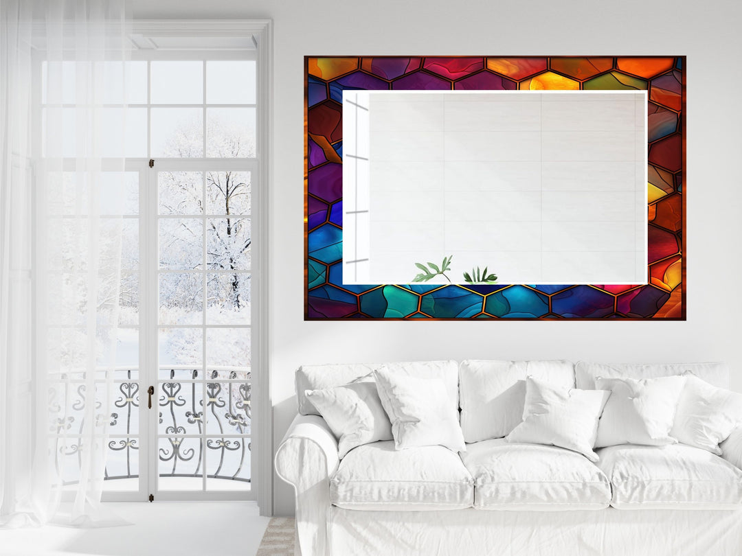 Abstract Stained Glass Pattern Wall Mirror-Home Office Wall Decoration