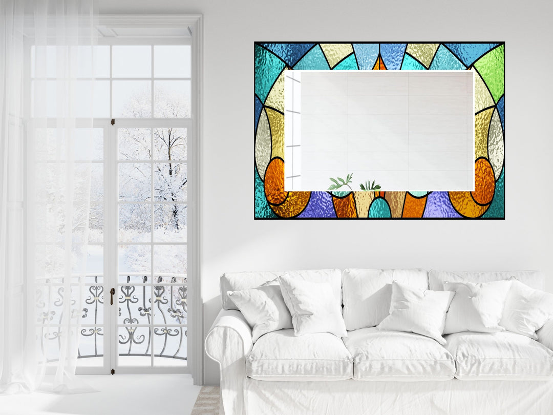 Abstract Stained Glass Pattern Wall Mirror-Home Office Wall Decoration