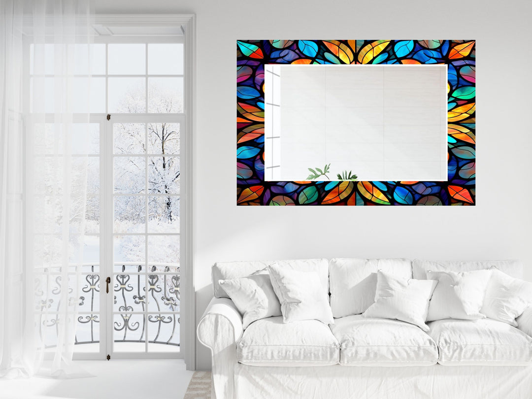 Abstract Stained Glass Pattern Wall Mirror-Home Office Wall Decoration