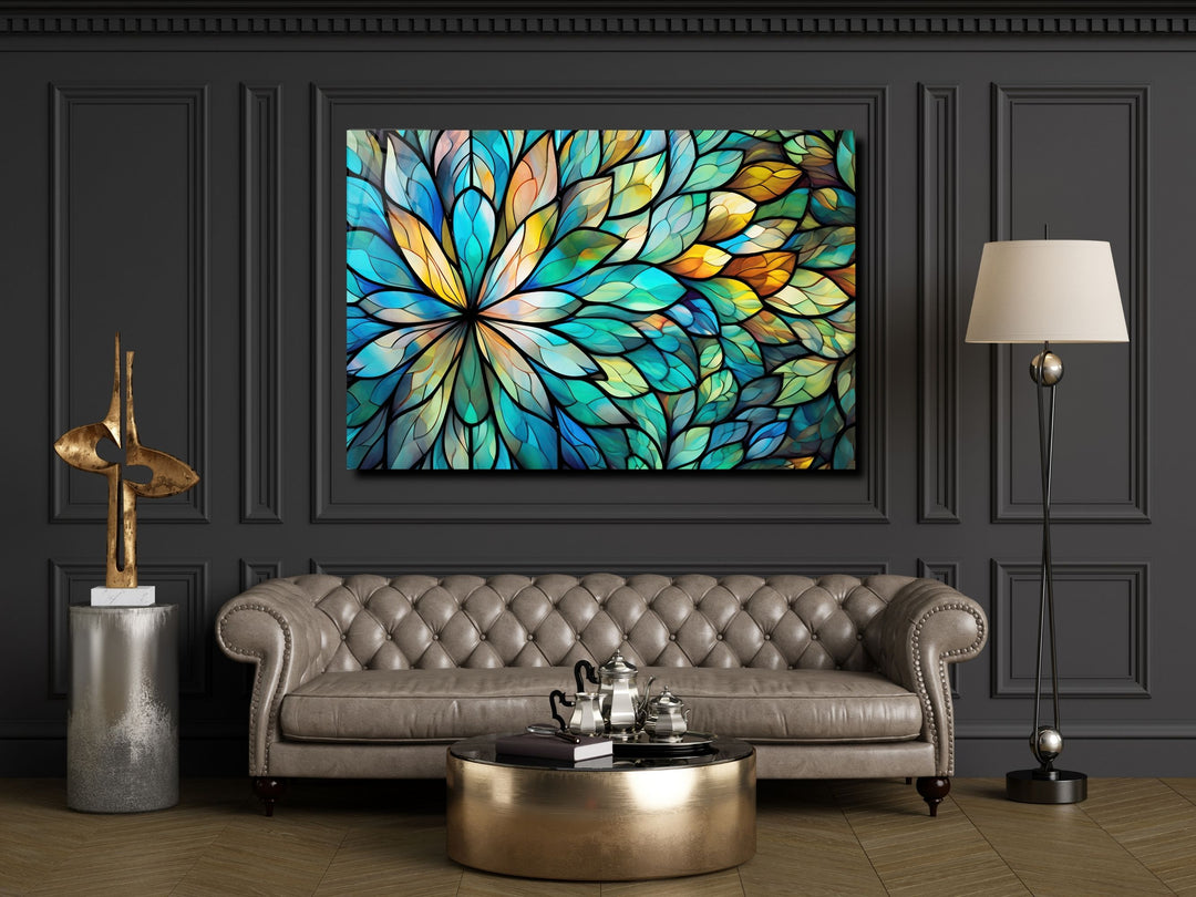 Stained Glass Floral Pattern Wall Art-Home Office Wall Painting Decor