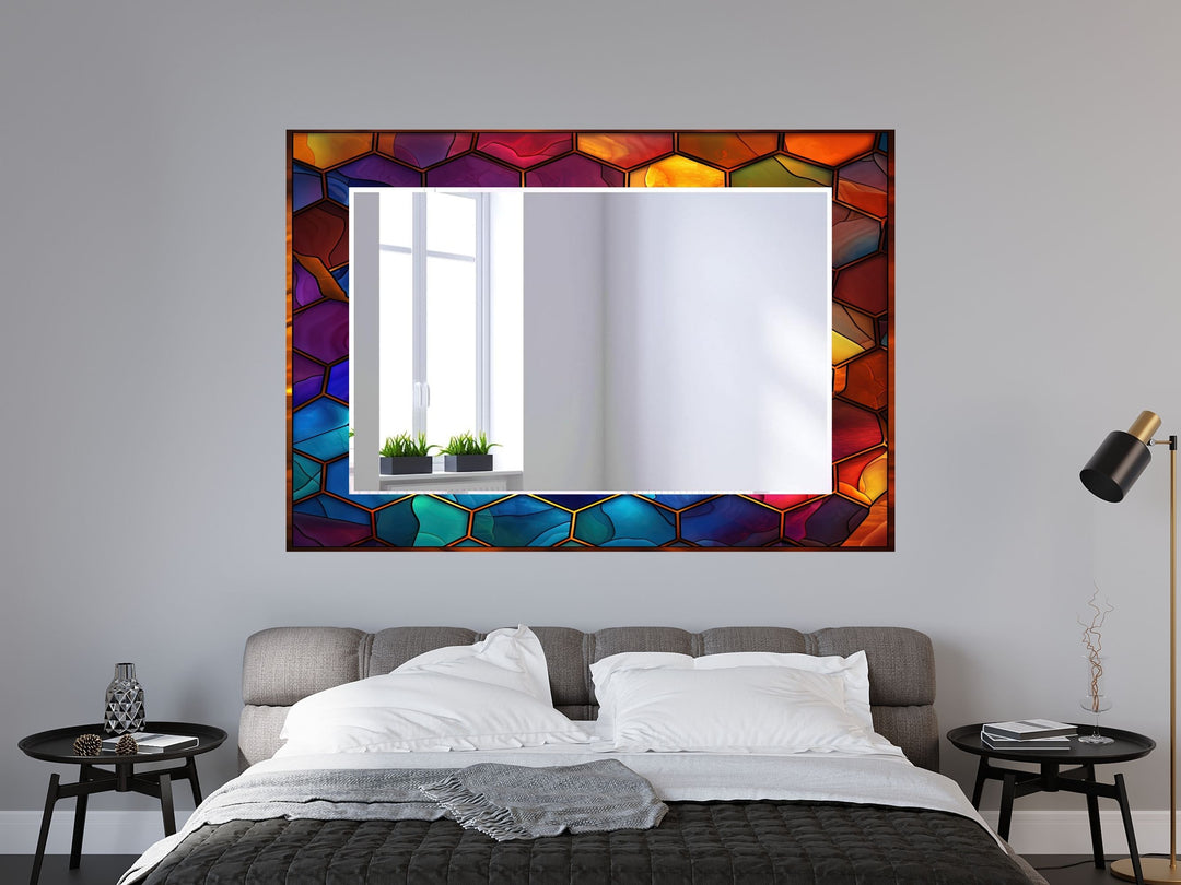 Abstract Stained Glass Pattern Wall Mirror-Home Office Wall Decoration