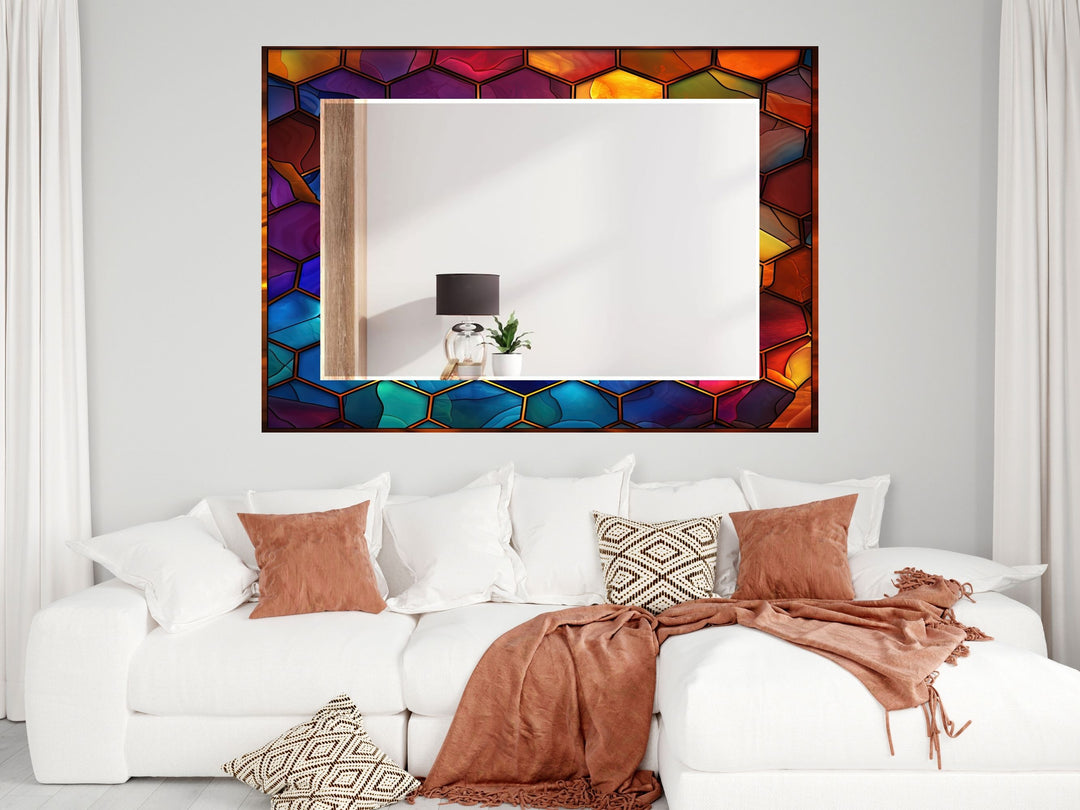 Abstract Stained Glass Pattern Wall Mirror-Home Office Wall Decoration