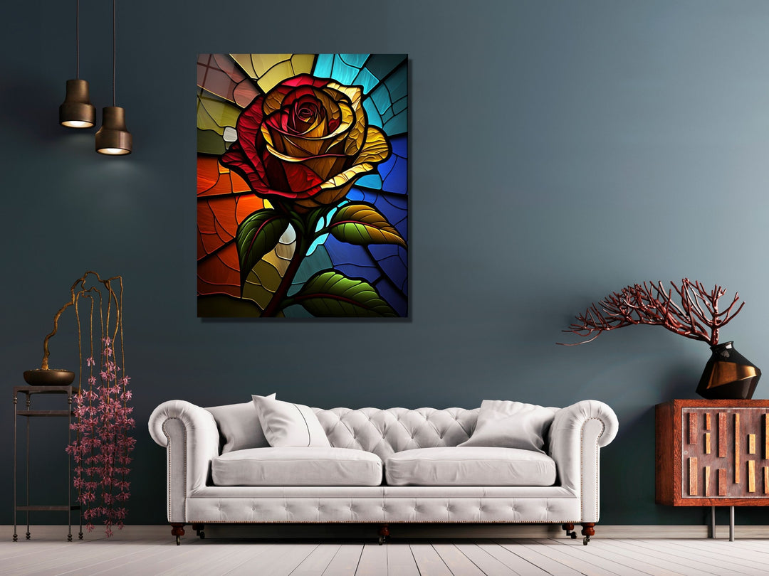 Stained Glass Rose Pattern Wall Art Window-Wall Painting Decor