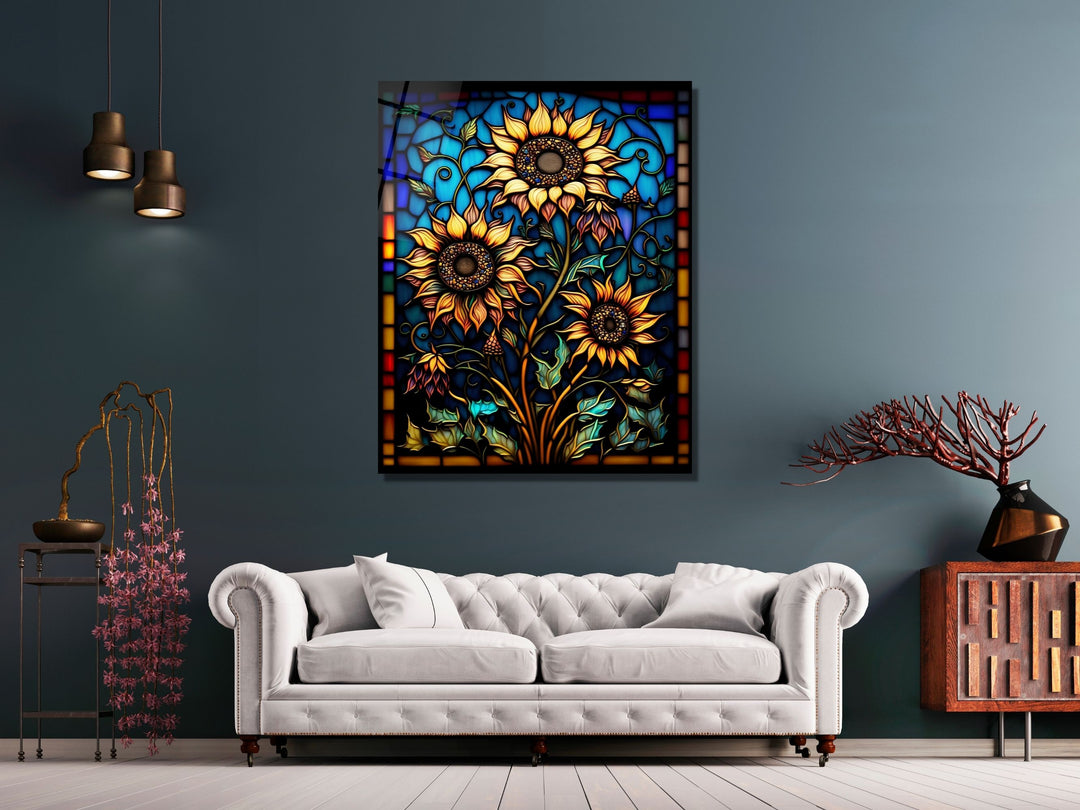 Stained Glass Sunflower Pattern Wall Art Window-Wall Painting Decor