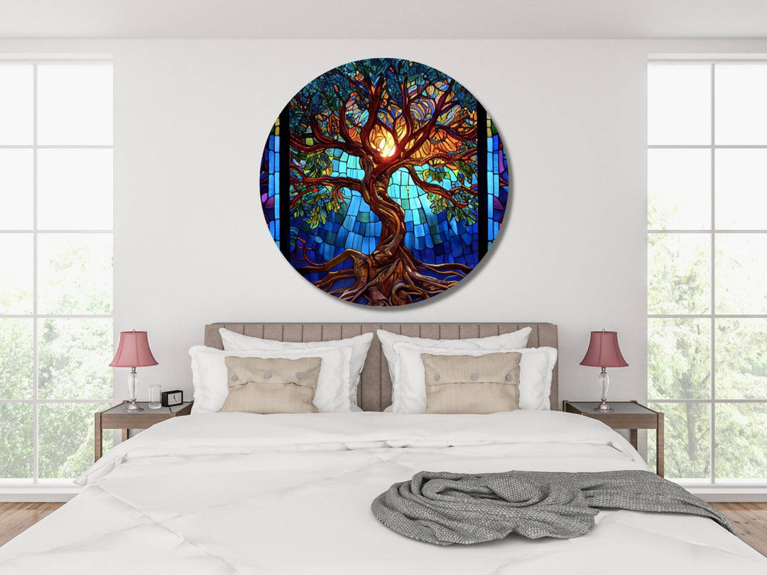 Stained Glass Wall Art Tree of Life Window-Wall Painting Decor Panel