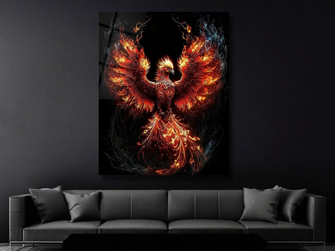 Phoenix Tempered Glass Wall Art Decor-Home&Office Glass Printing Wall Painting