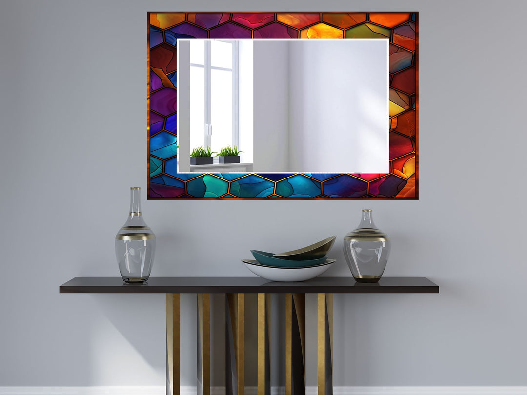 Abstract Stained Glass Pattern Wall Mirror-Home Office Wall Decoration