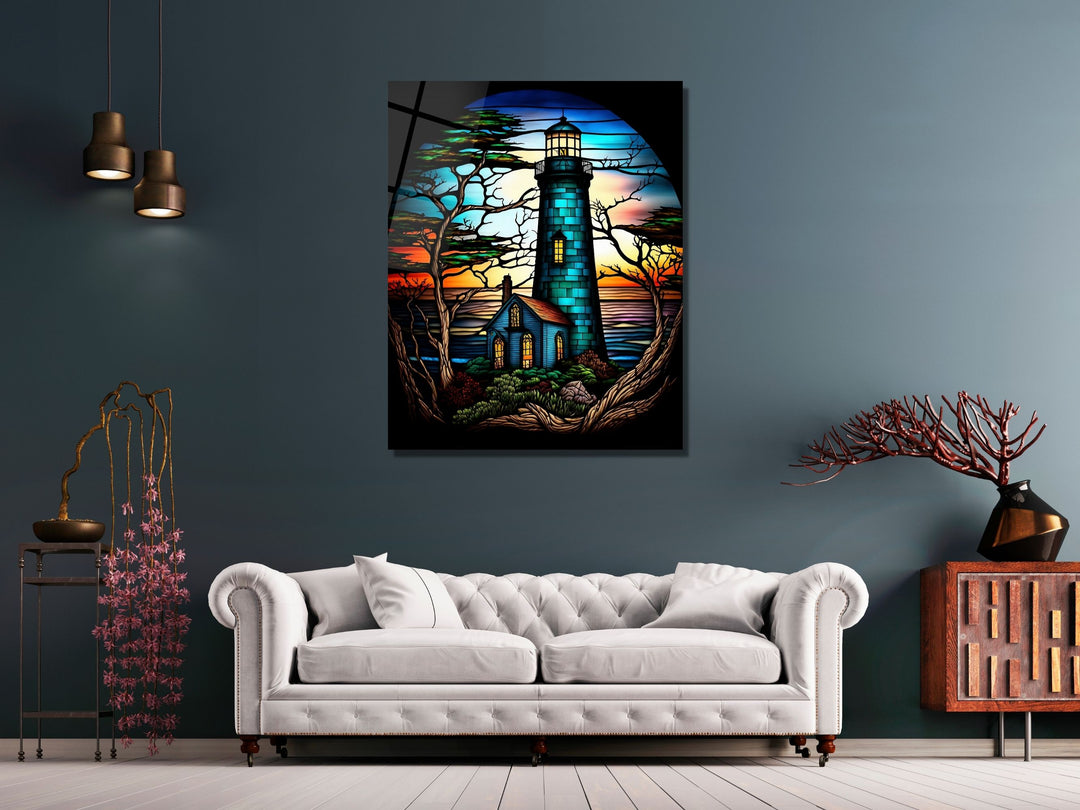 Stained Glass Light House Pattern Wall Art Window-Wall Painting Decor