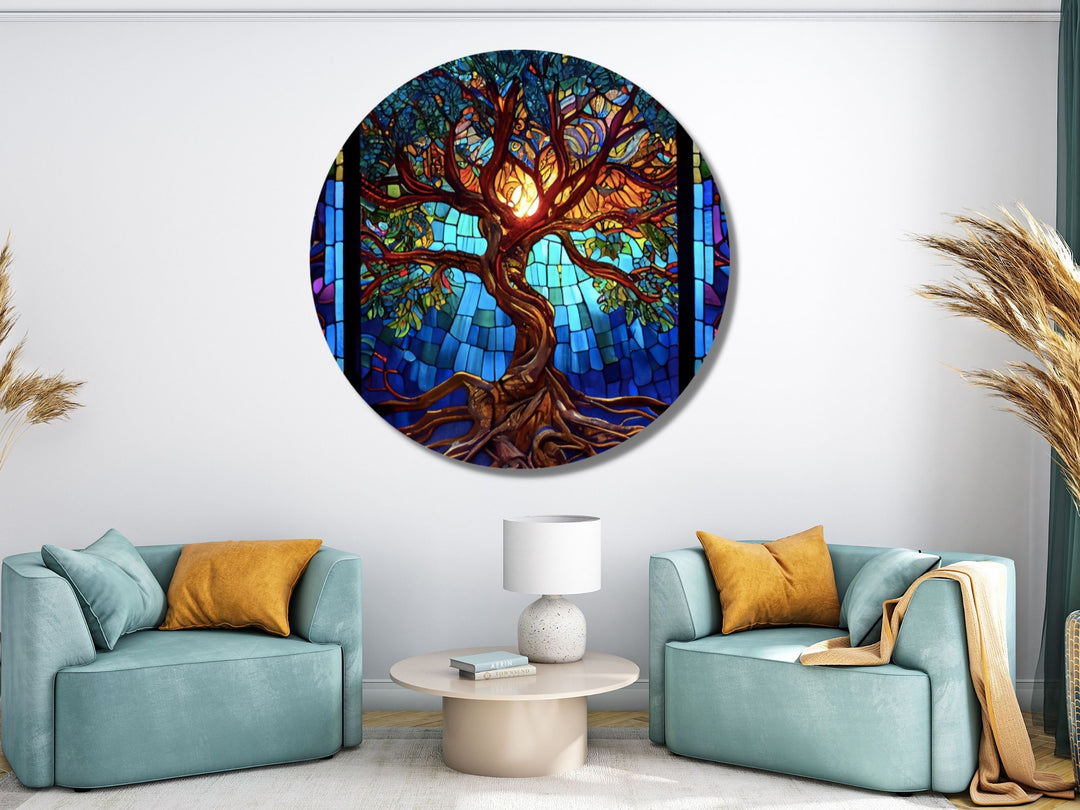 Stained Glass Wall Art Tree of Life Window-Wall Painting Decor Panel