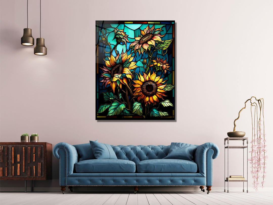 Stained Glass Sunflower Pattern Wall Art Window-Wall Painting Decor