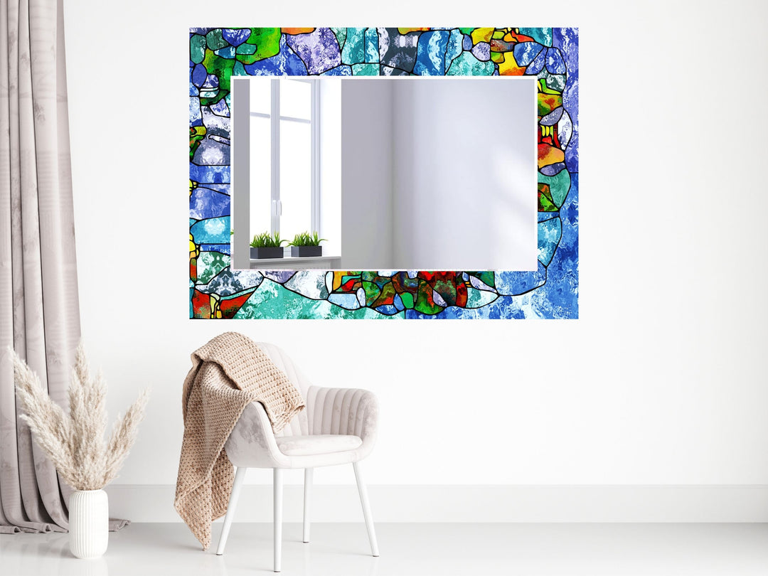 Abstract Stained Glass Pattern Wall Mirror-Home Office Wall Decoration