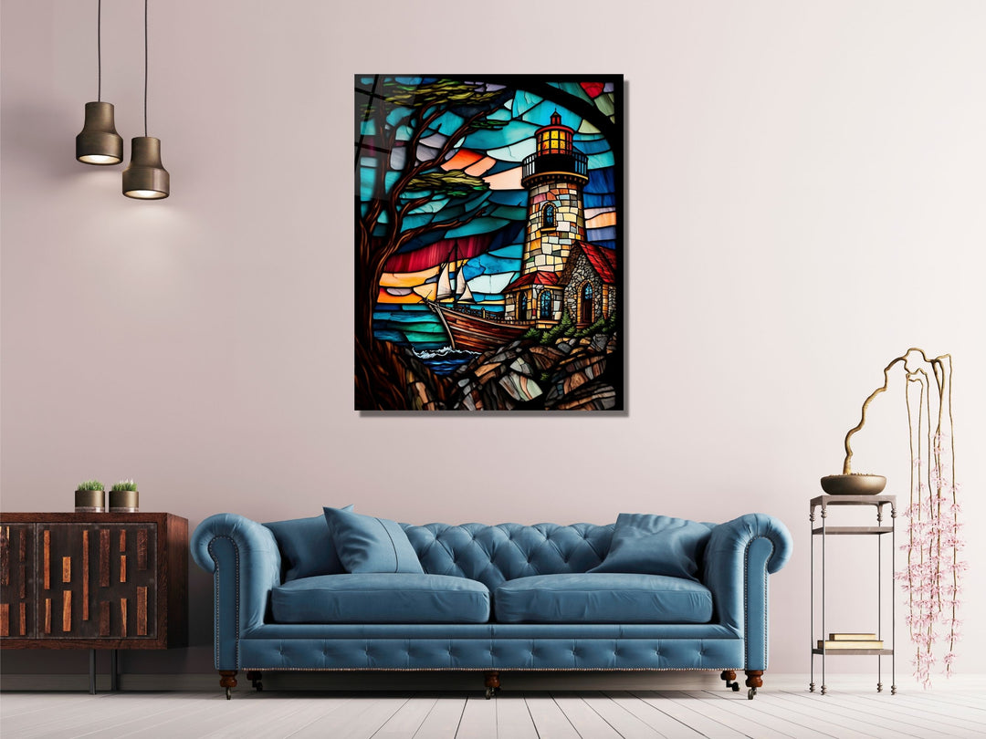 Stained Glass Light House Pattern Wall Art Window-Wall Painting Decor