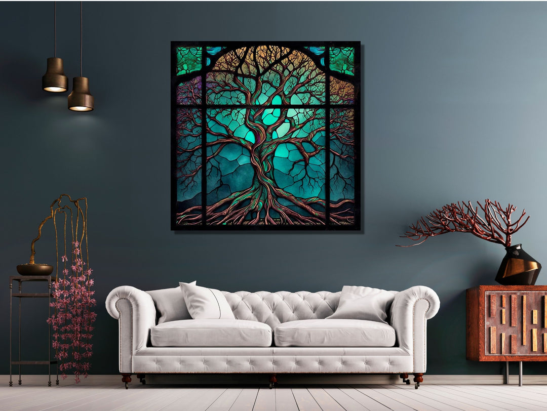 Stained Glass Wall Art Tree of Life Window-Wall Painting Decor Panel