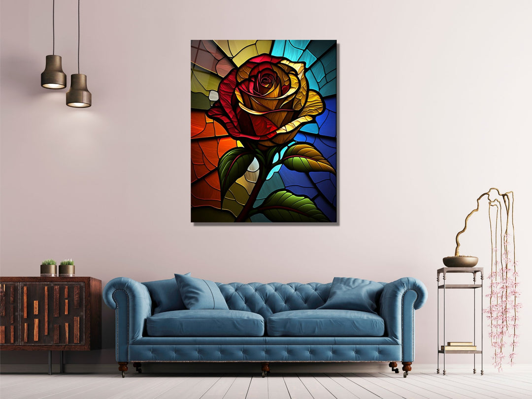 Stained Glass Rose Pattern Wall Art Window-Wall Painting Decor