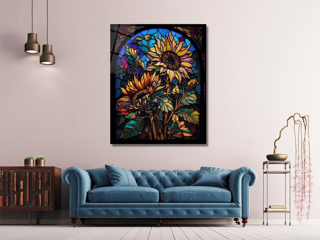 Stained Glass Sunflower Pattern Wall Art Window-Wall Painting Decor