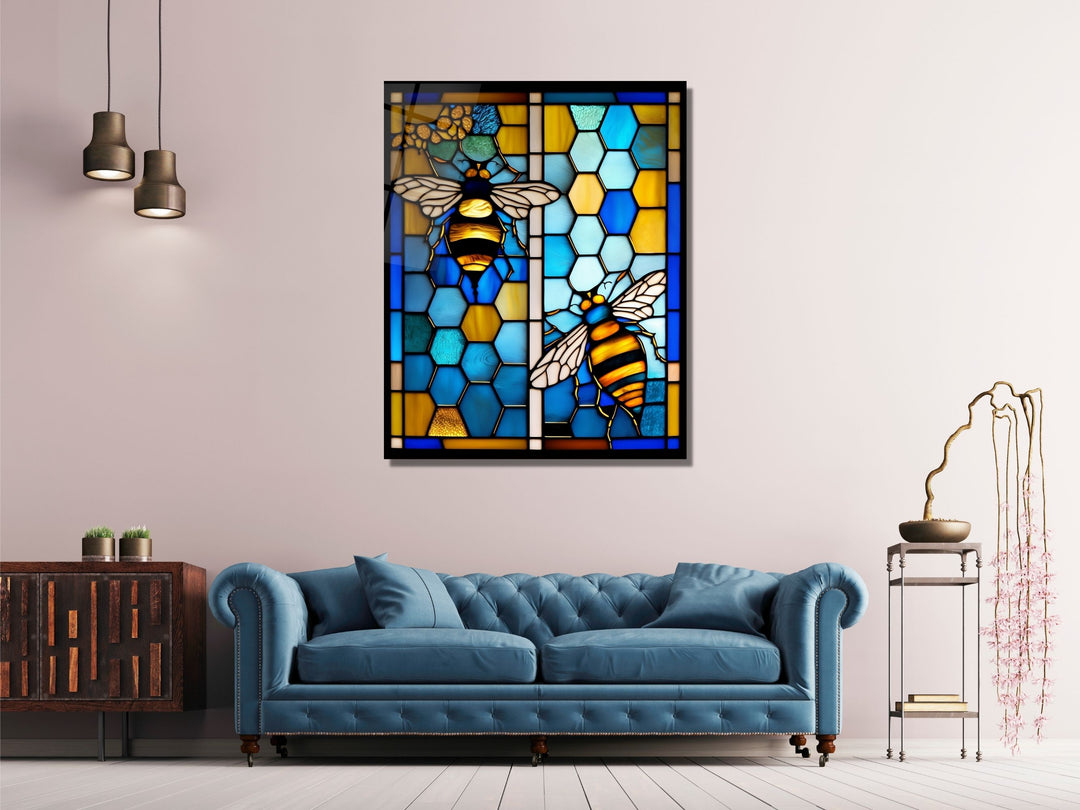 Stained Glass Bee Pattern Wall Art Window-Wall Painting Decor