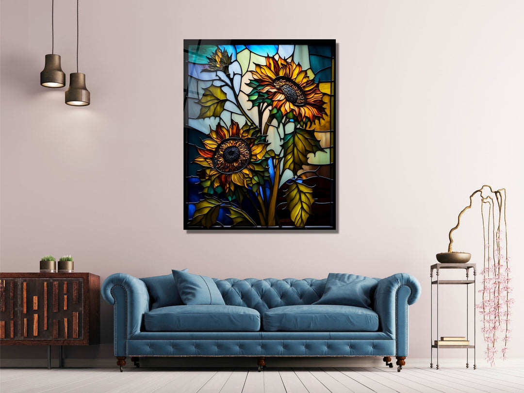 Stained Glass Sunflower Pattern Wall Art Window-Wall Painting Decor