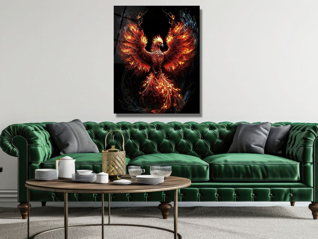 Phoenix Tempered Glass Wall Art Decor-Home&Office Glass Printing Wall Painting