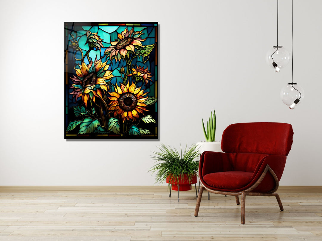 Stained Glass Sunflower Pattern Wall Art Window-Wall Painting Decor