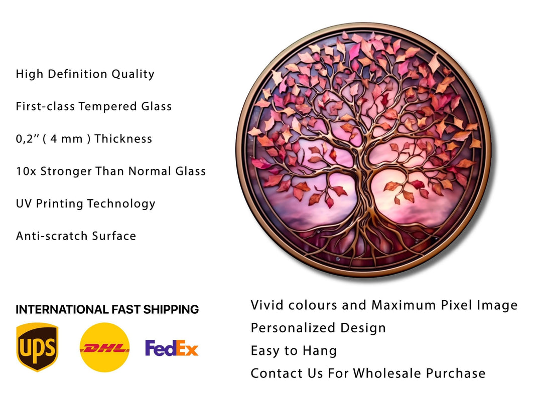 Tree of Life Stained Glass Pattern Wall Art Window-Wall Painting Decor Round