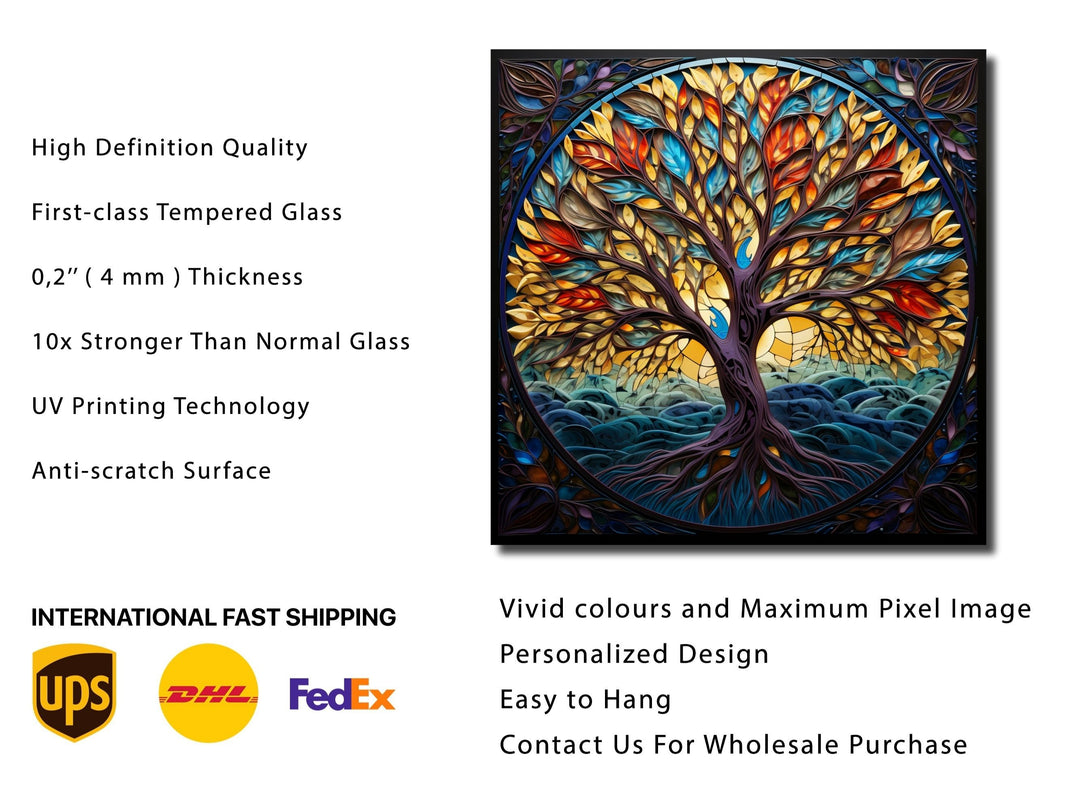 Stained Glass Wall Art Tree of Life Window-Wall Painting Decor