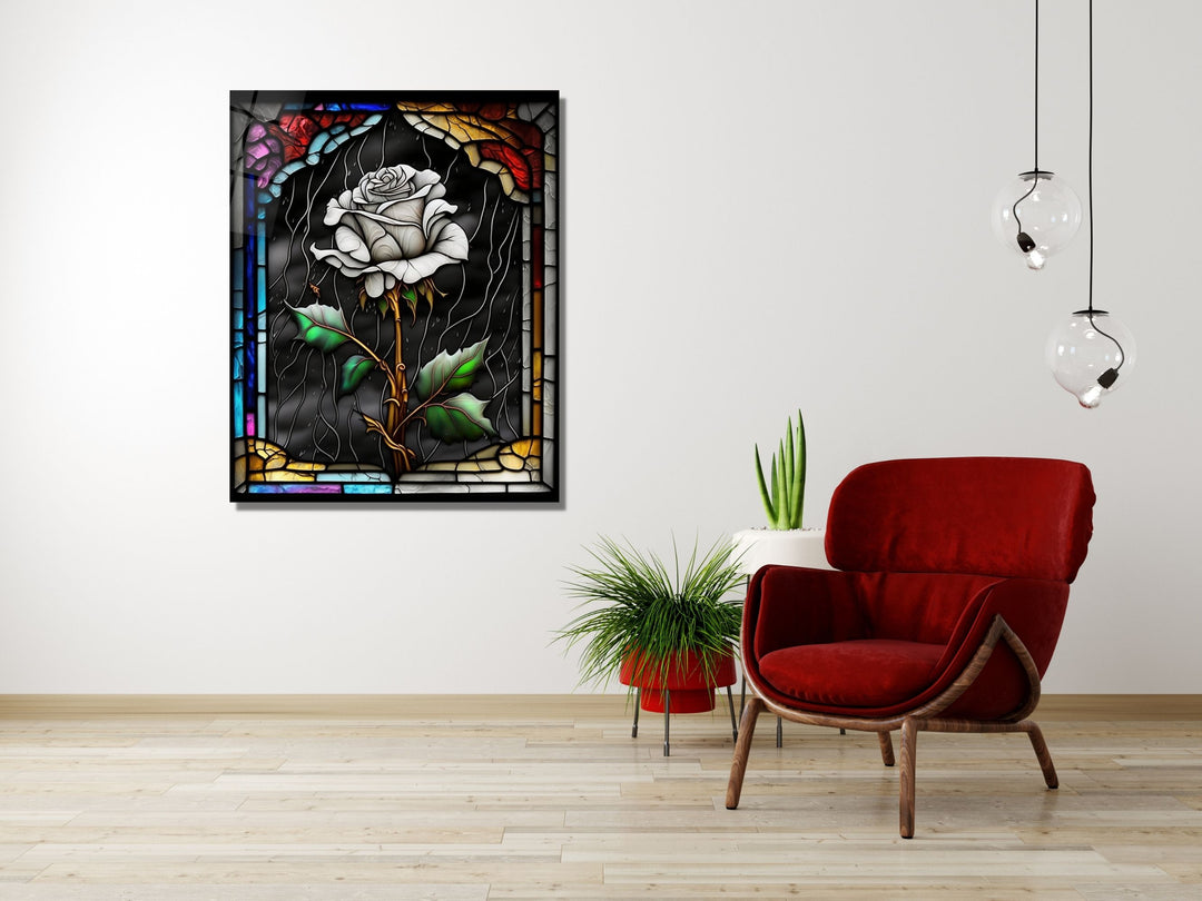 Stained Glass Rose Pattern Wall Art Window-Wall Painting Decor