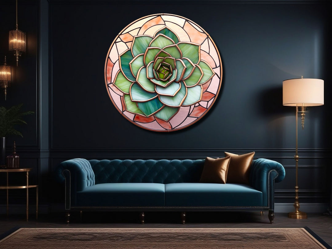 Stained Glass Lotus Flower Pattern Wall Art Decor-Glass Printing Wall Painting Round