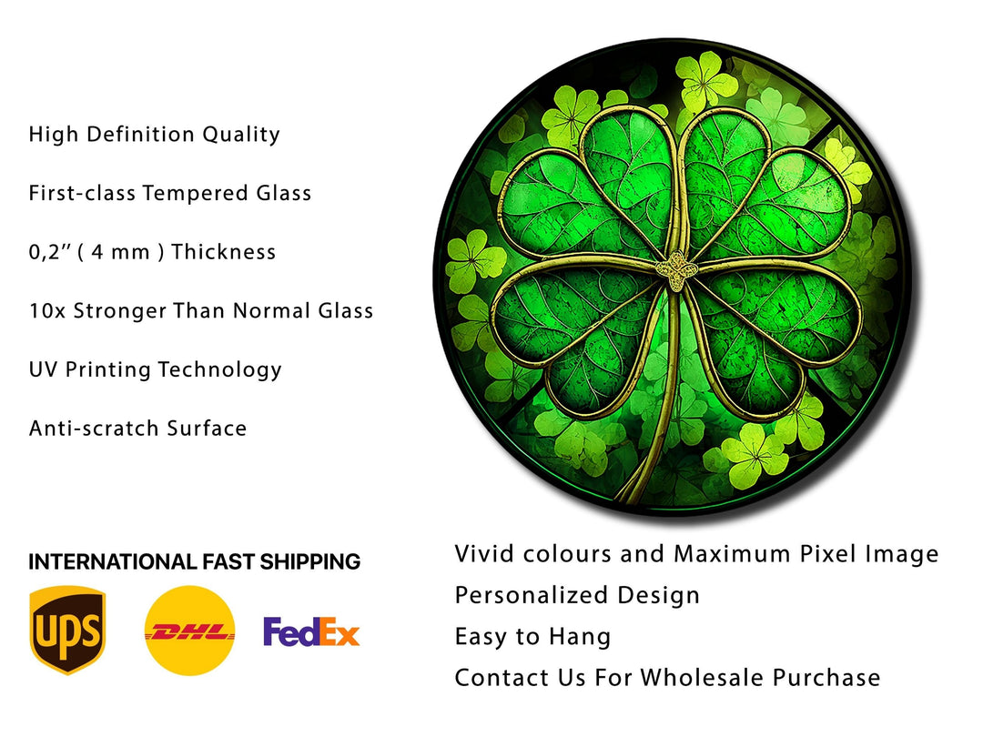 Four-Leaf Clover Pattern Glass Printing Wall Art-Wall Painting Decor