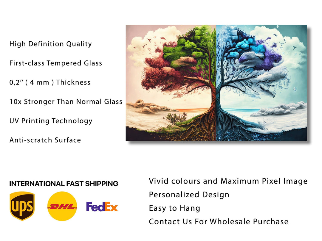 Tree of Life Pattern Tempered Glass Printing Wall Art-Home Office Wall Painting Decor