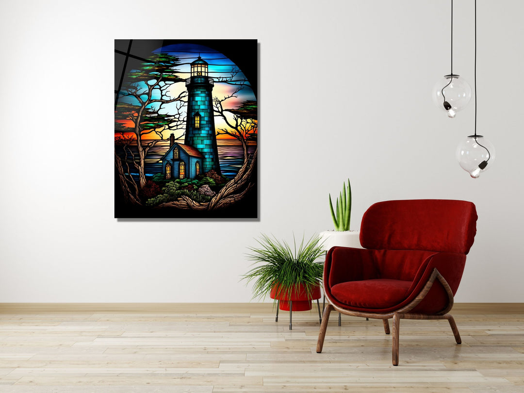 Stained Glass Light House Pattern Wall Art Window-Wall Painting Decor