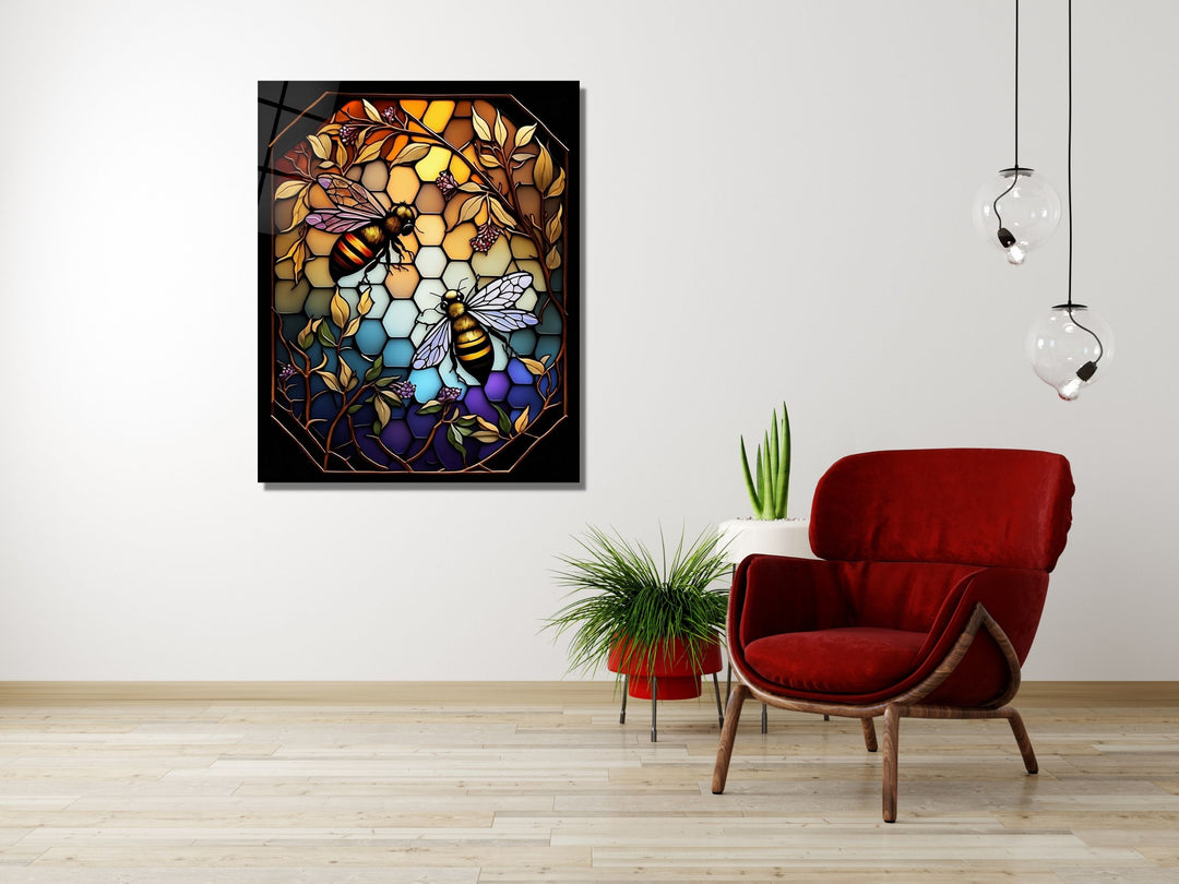 Stained Glass Bee Pattern Wall Art Window-Wall Painting Decor