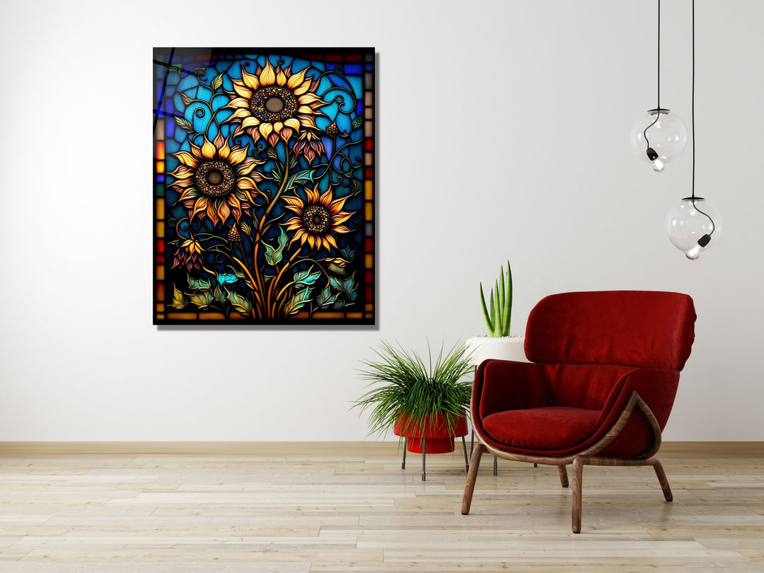 Stained Glass Sunflower Pattern Wall Art Window-Wall Painting Decor