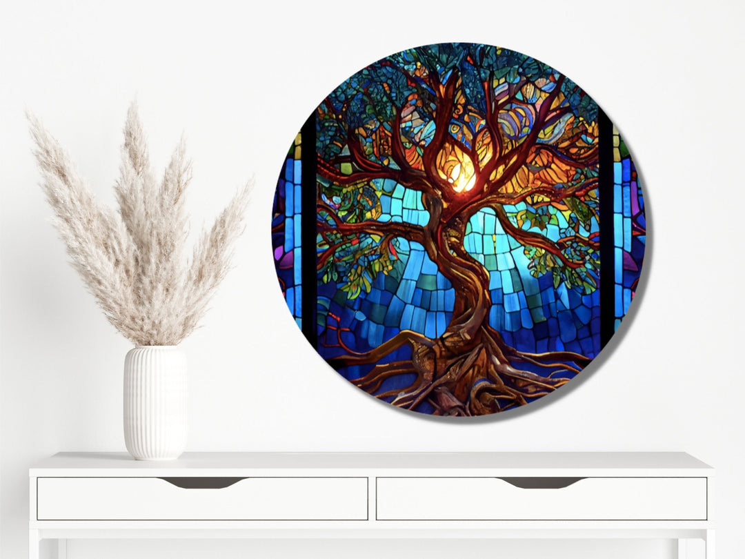 Stained Glass Wall Art Tree of Life Window-Wall Painting Decor Panel