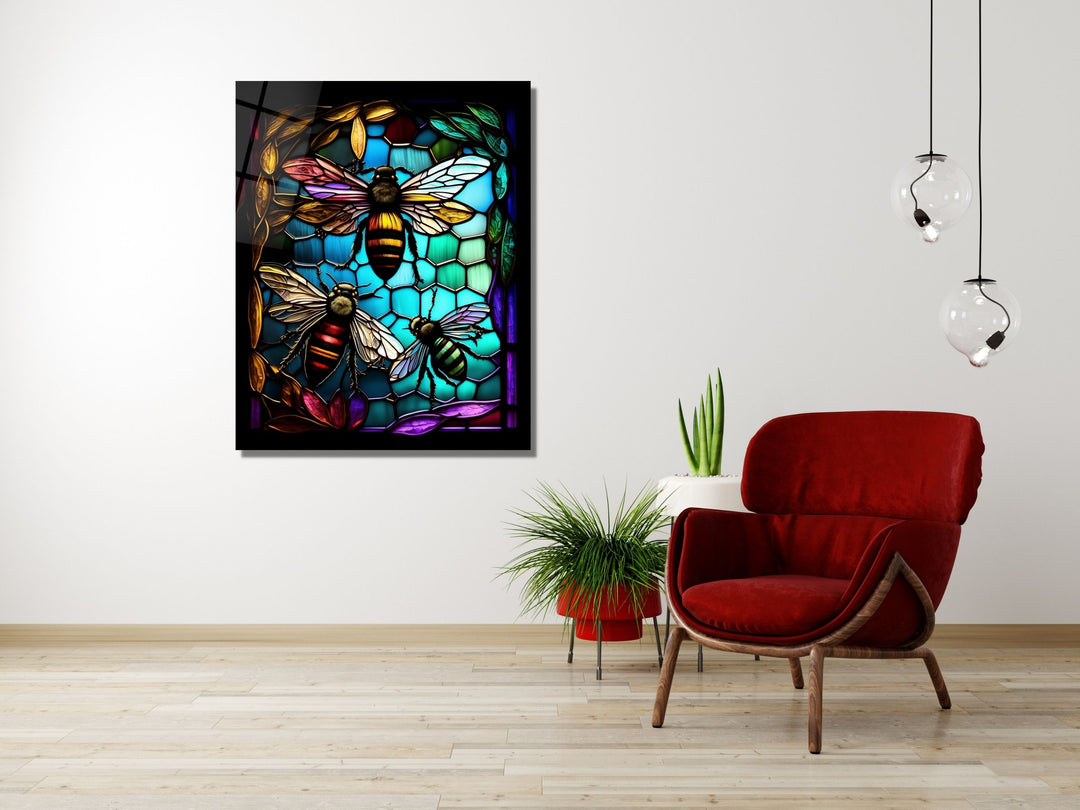 Stained Glass Bee Pattern Wall Art Window-Wall Painting Decor