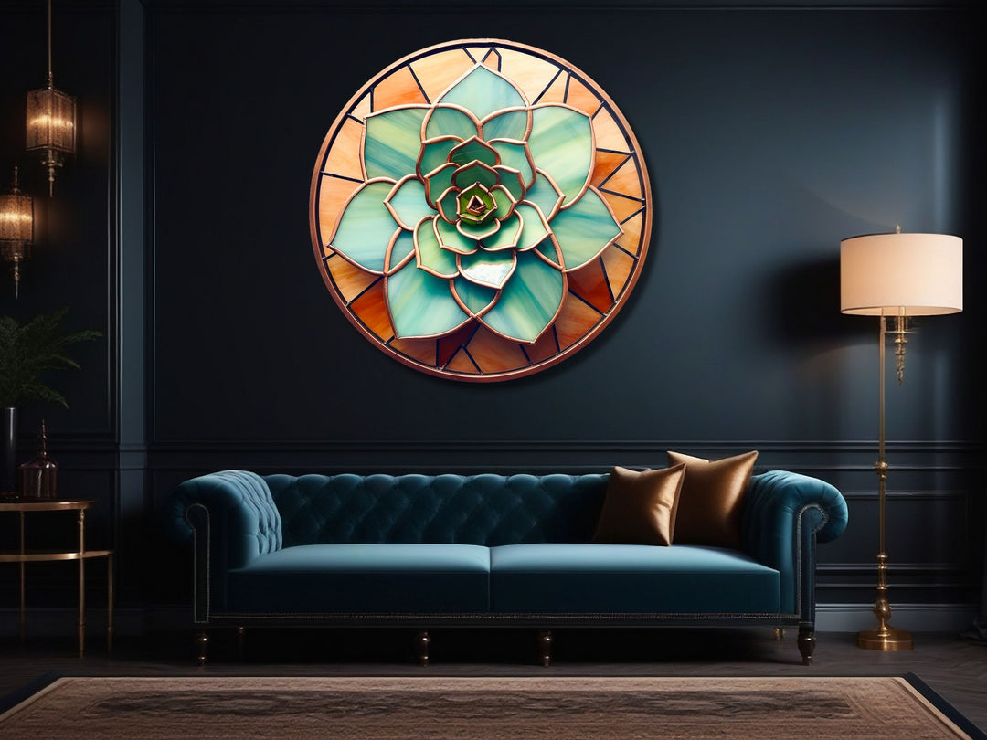 Stained Glass Lotus Flower Pattern Wall Art Decor-Glass Printing Wall Painting Round