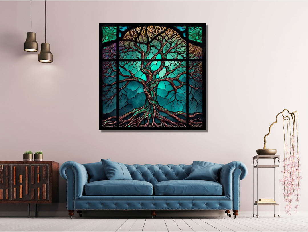 Stained Glass Wall Art Tree of Life Window-Wall Painting Decor Panel