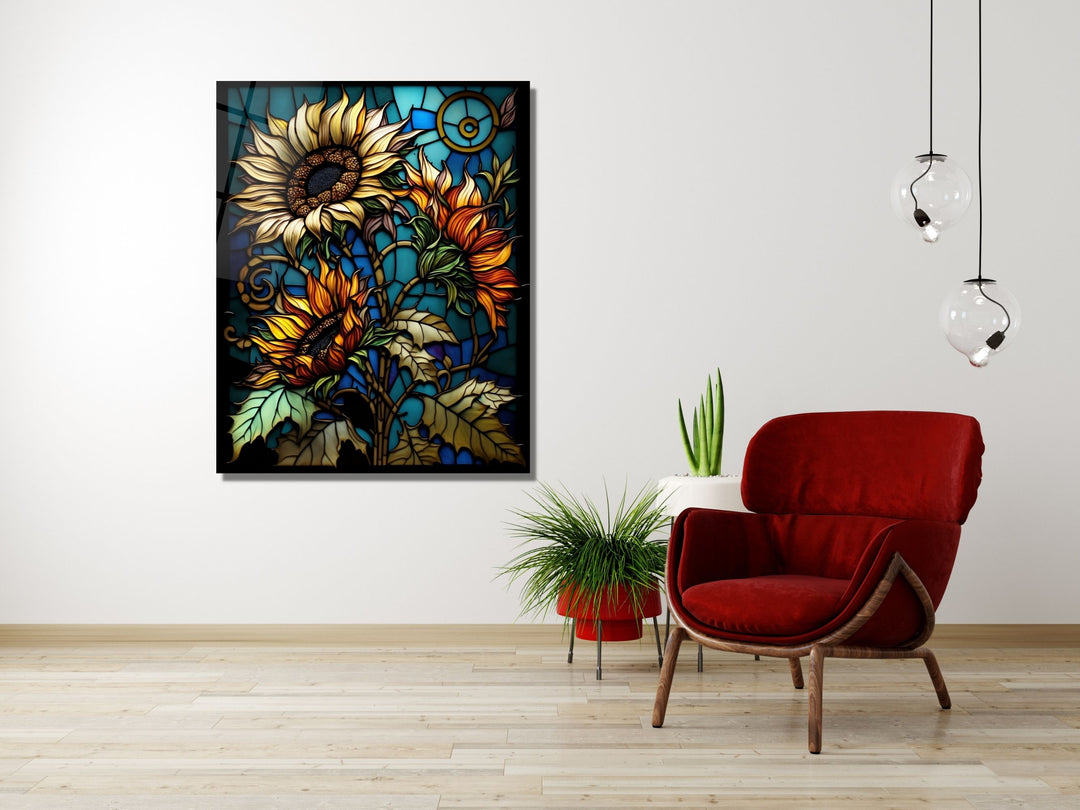 Stained Glass Sunflower Pattern Wall Art Window-Wall Painting Decor