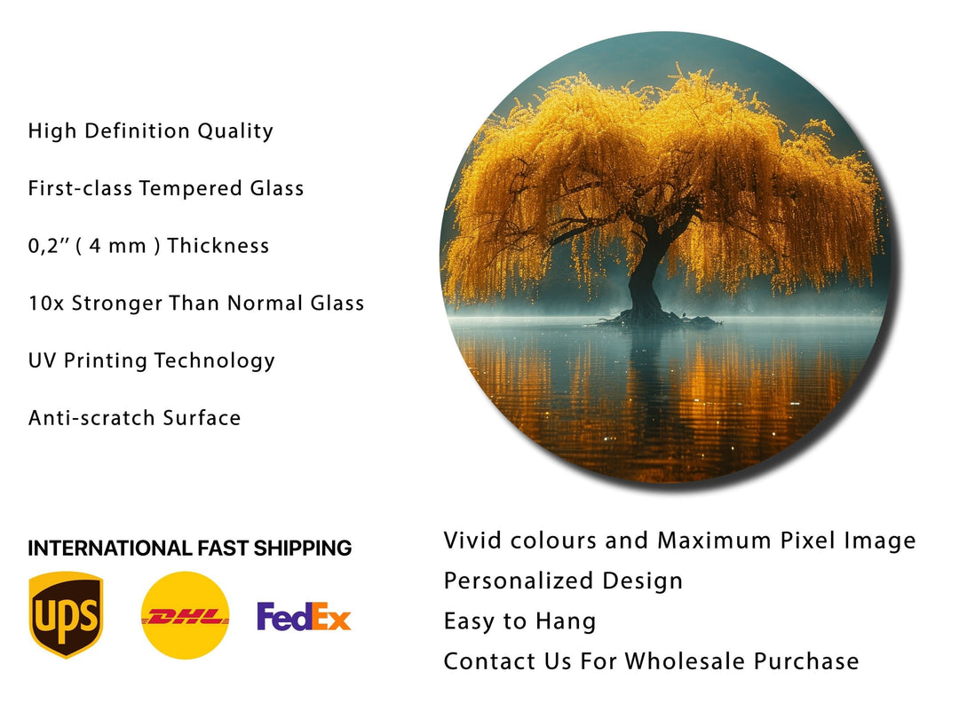 Abstract Yellow Tree&Lake Wall Art Decor-Home&Office Glass Printing Wall Painting