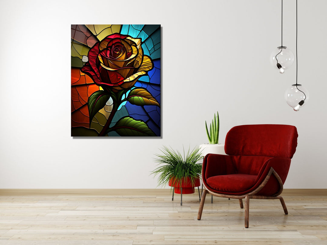 Stained Glass Rose Pattern Wall Art Window-Wall Painting Decor