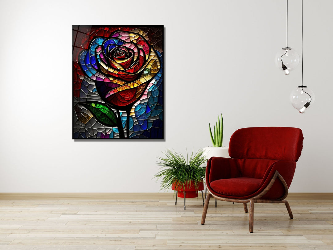 Stained Glass Rose Pattern Wall Art Window-Wall Painting Decor