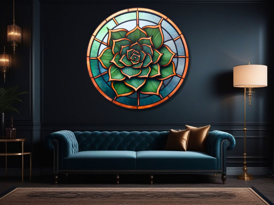 Stained Glass Lotus Flower Pattern Wall Art Decor-Glass Printing Wall Painting Round