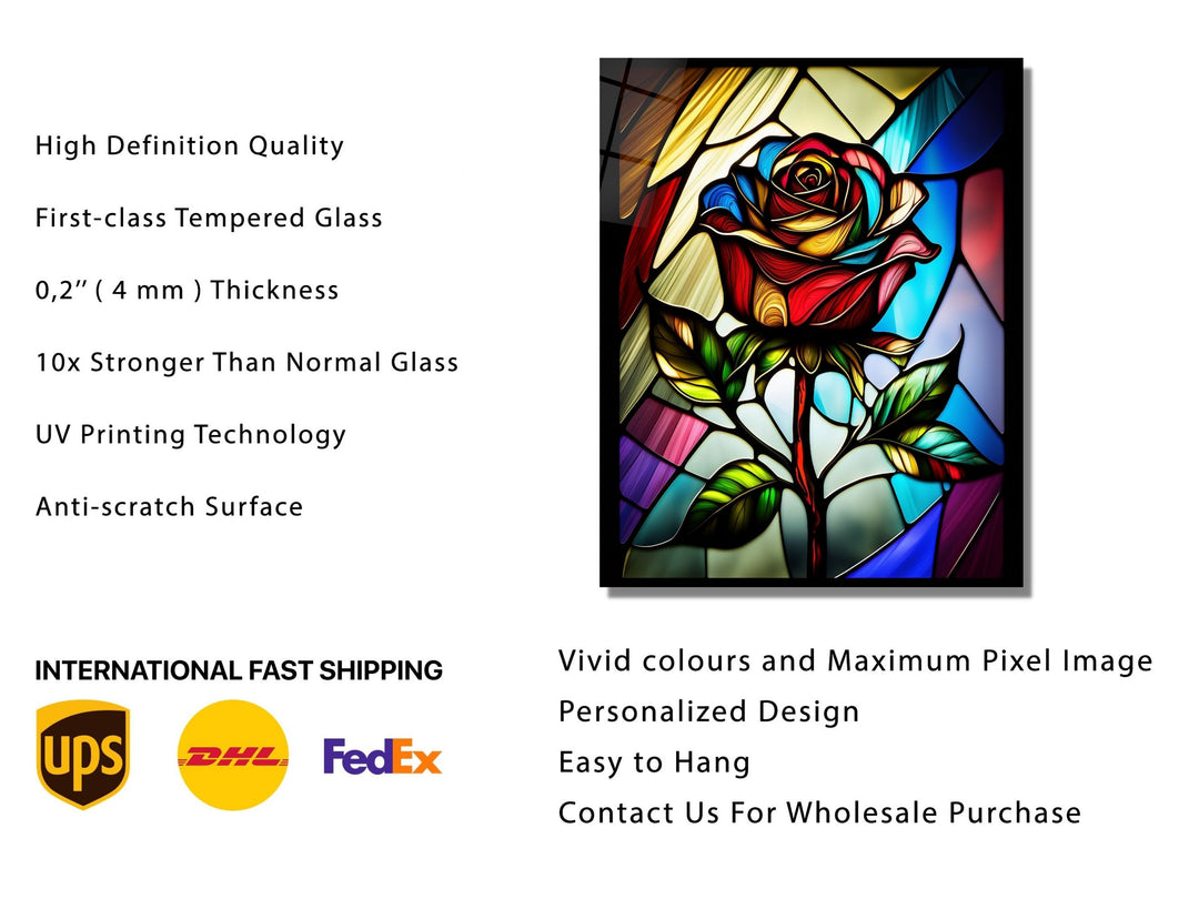 Stained Glass Rose Pattern Wall Art Window-Wall Painting Decor