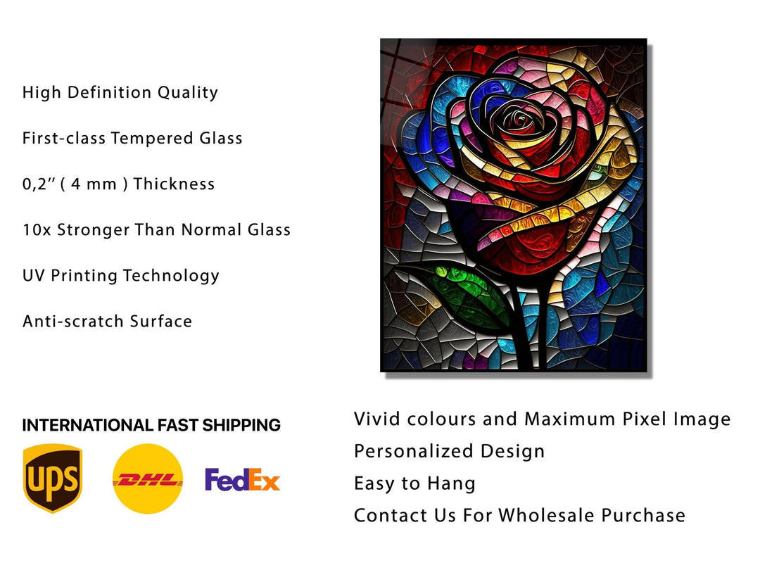 Stained Glass Rose Pattern Wall Art Window-Wall Painting Decor