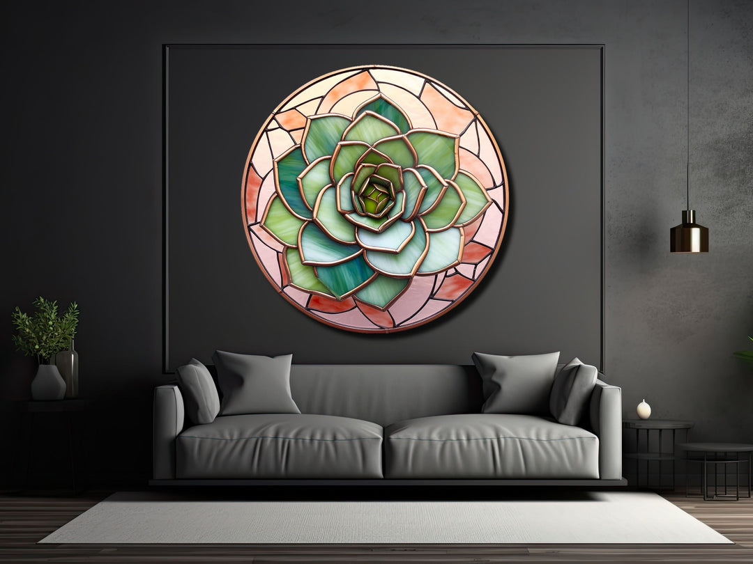 Stained Glass Lotus Flower Pattern Wall Art Decor-Glass Printing Wall Painting Round