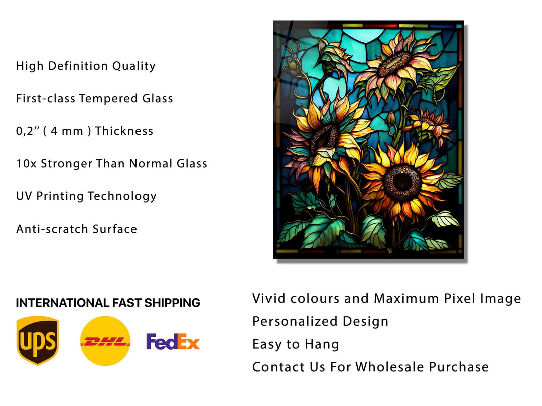 Stained Glass Sunflower Pattern Wall Art Window-Wall Painting Decor