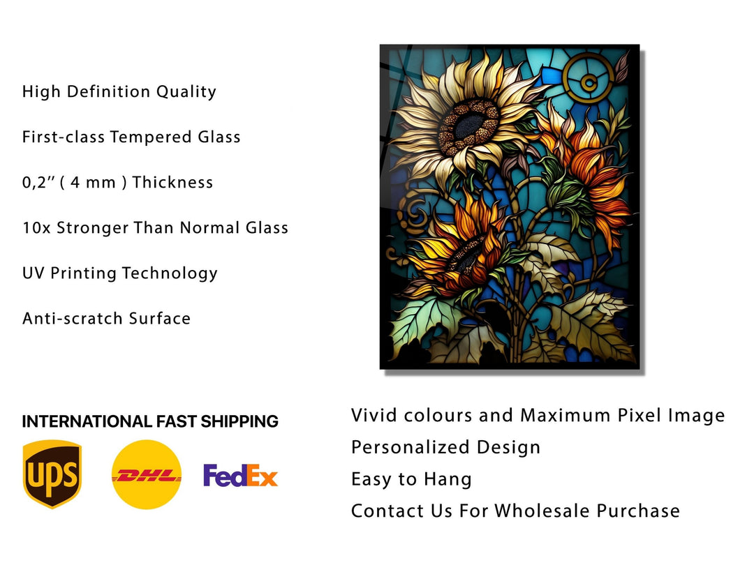 Stained Glass Sunflower Pattern Wall Art Window-Wall Painting Decor