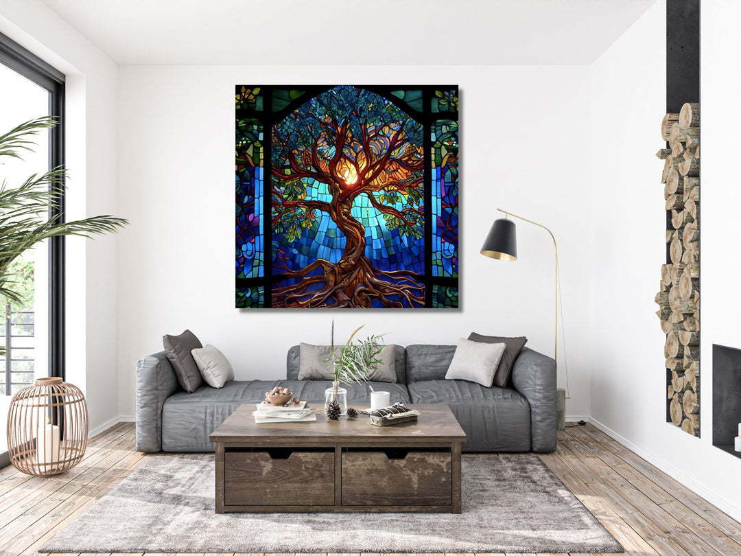 Stained Glass Tree of Life Pattern Wall Art Decor-Home&Office Glass Printing Wall Painting